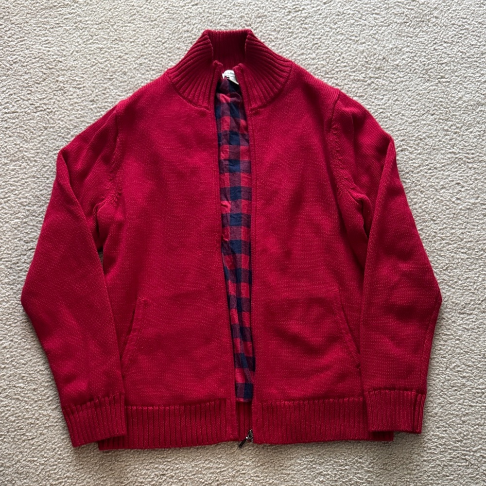 L.L. Bean Women's Red Zip Up Sweater with Plaid Lining
